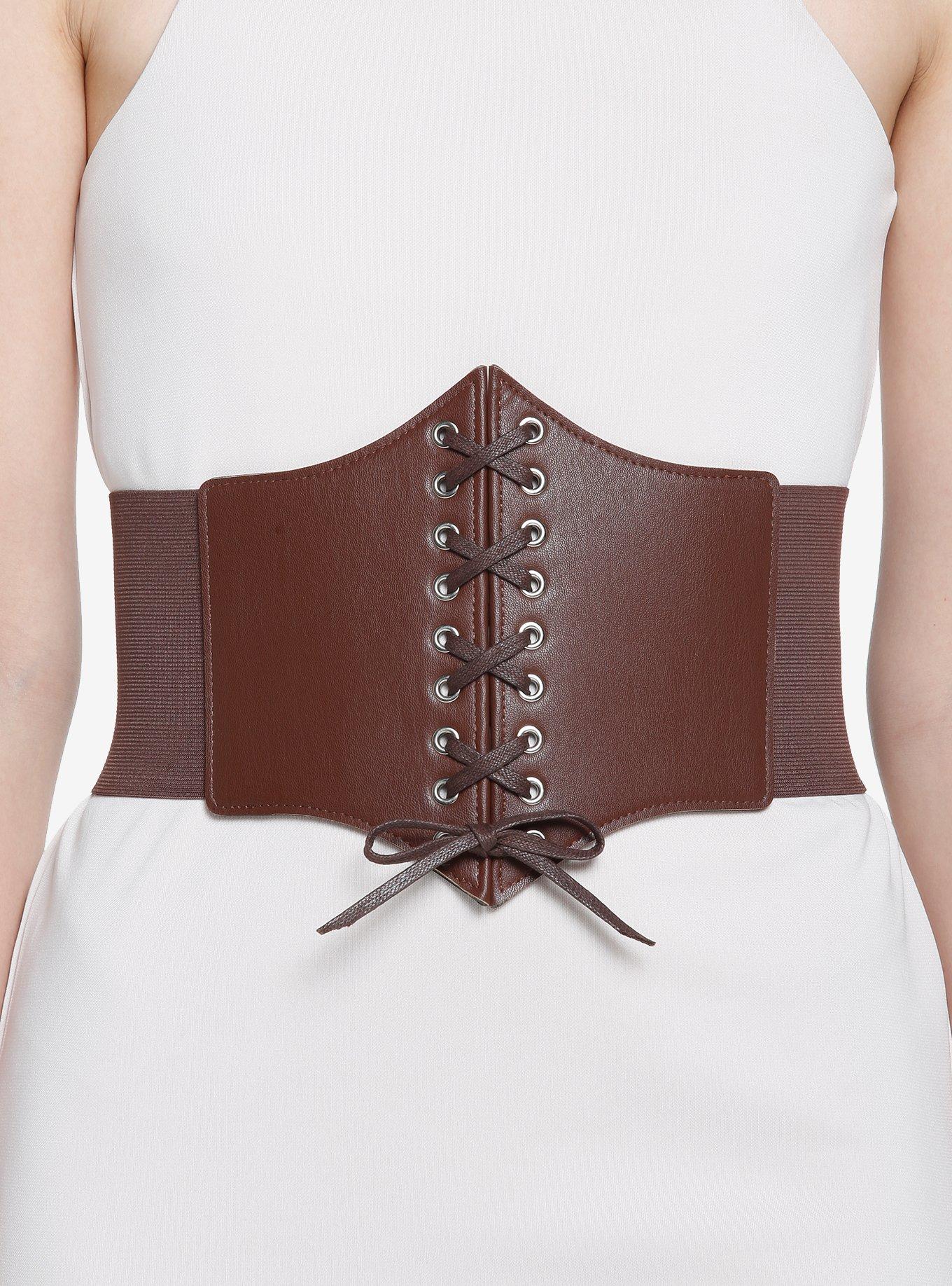 Brown Lace-Up Elasticated Corset, BROWN, hi-res