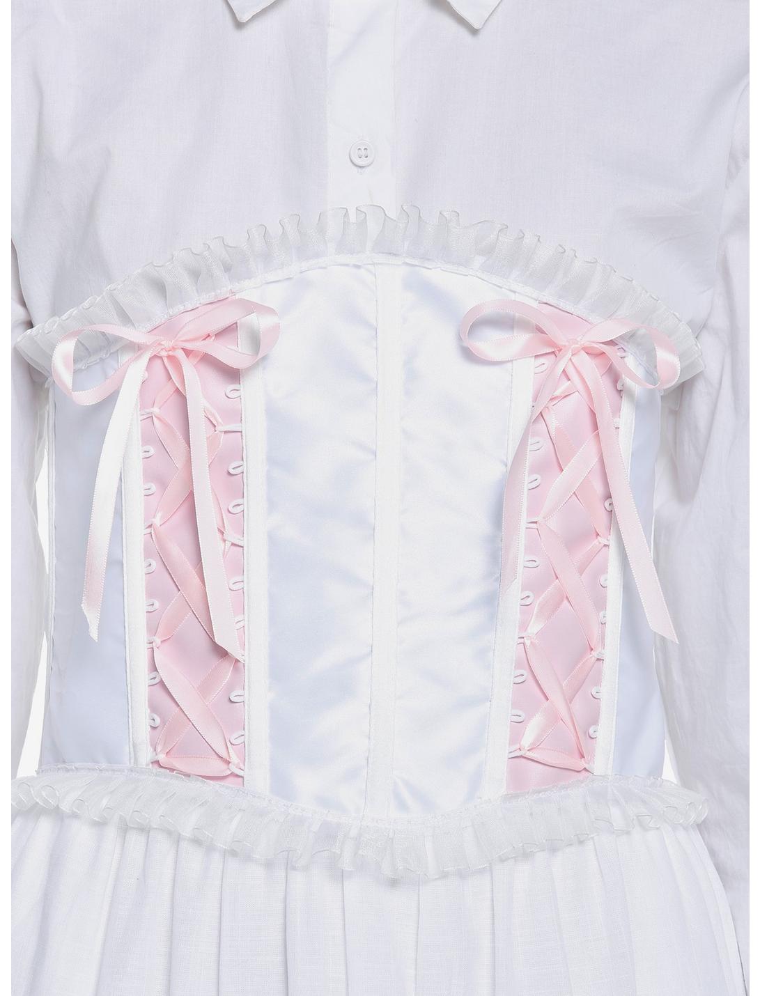 White & Pink Ruffle Lace-Up Corset, PINK, hi-res