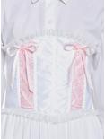 White & Pink Ruffle Lace-Up Corset, PINK, hi-res