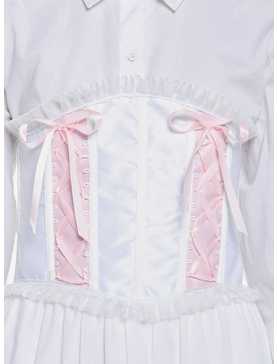 White & Pink Ruffle Lace-Up Corset, , hi-res