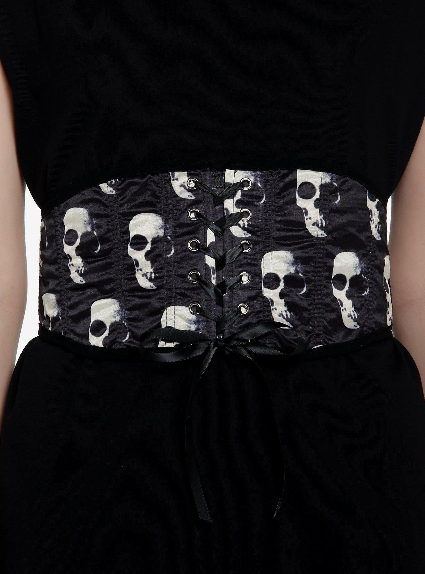 Skull Lace-Up Corset, BLACK, hi-res