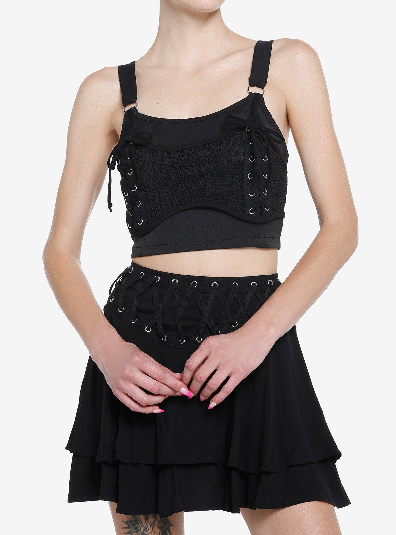 Social Collision Black Fishnet Layered Girls Tank Top, , hi-res