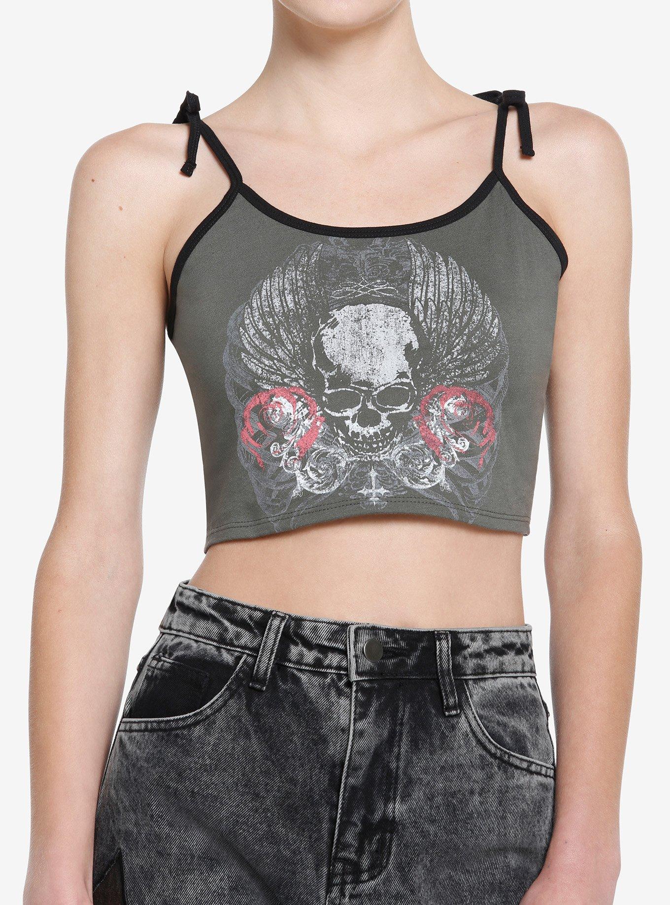 Social Collision Skull Heart Girls Crop Muscle Tank Top