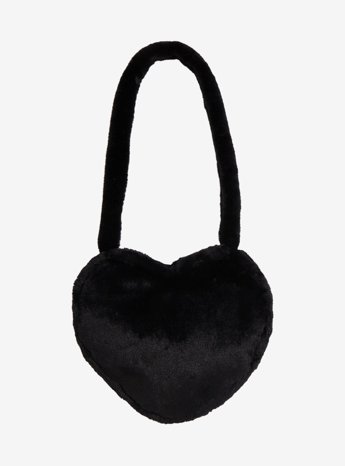 Black Heart Fuzzy Tote Bag