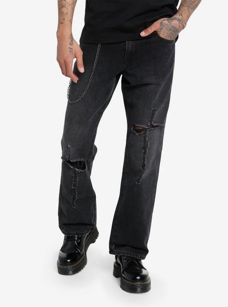 Black Destructed Cross Denim Pants | Hot Topic