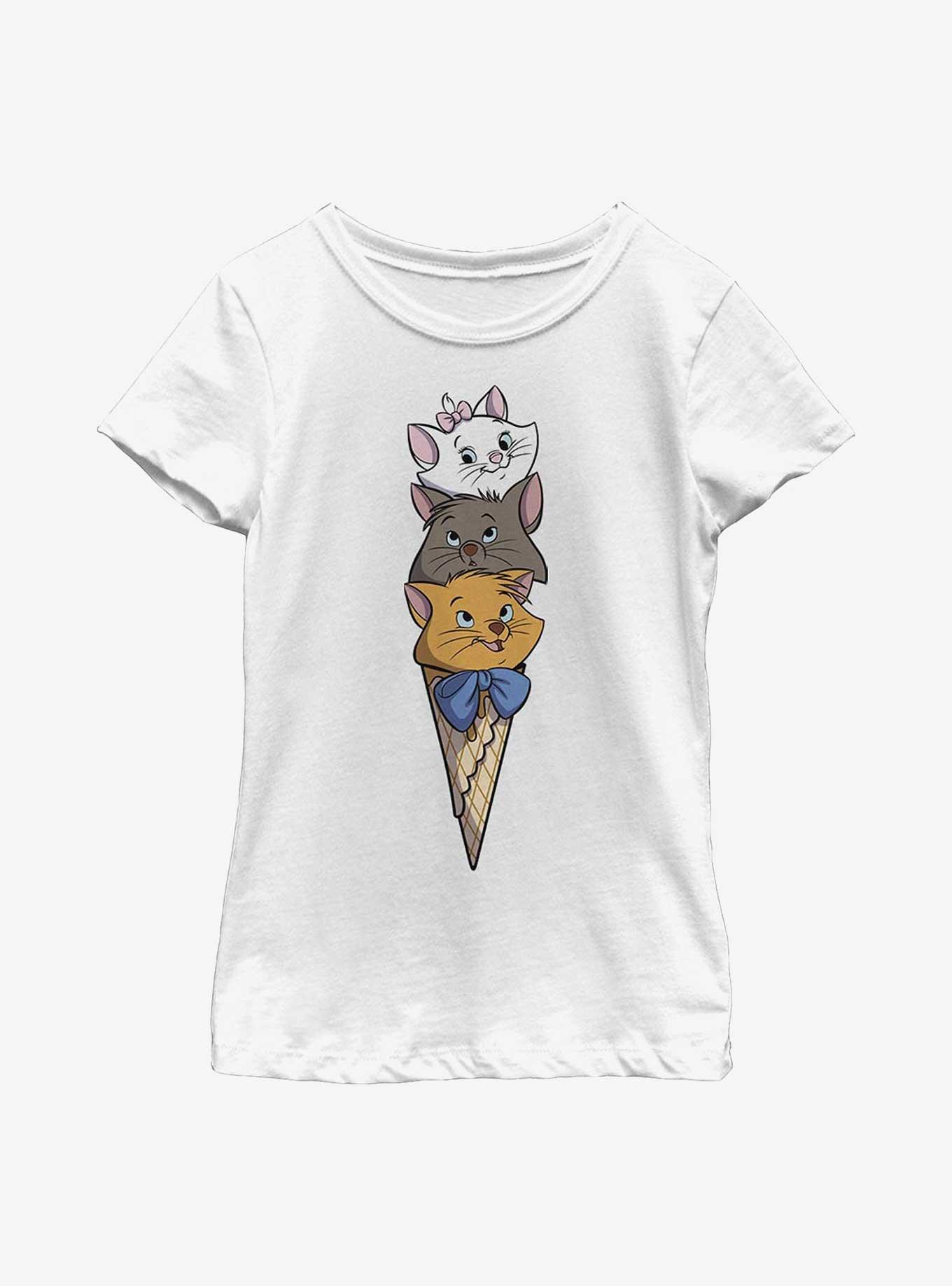 Disney The Aristocats Kitten Ice Cream Stack Youth Girls T-Shirt, WHITE, hi-res