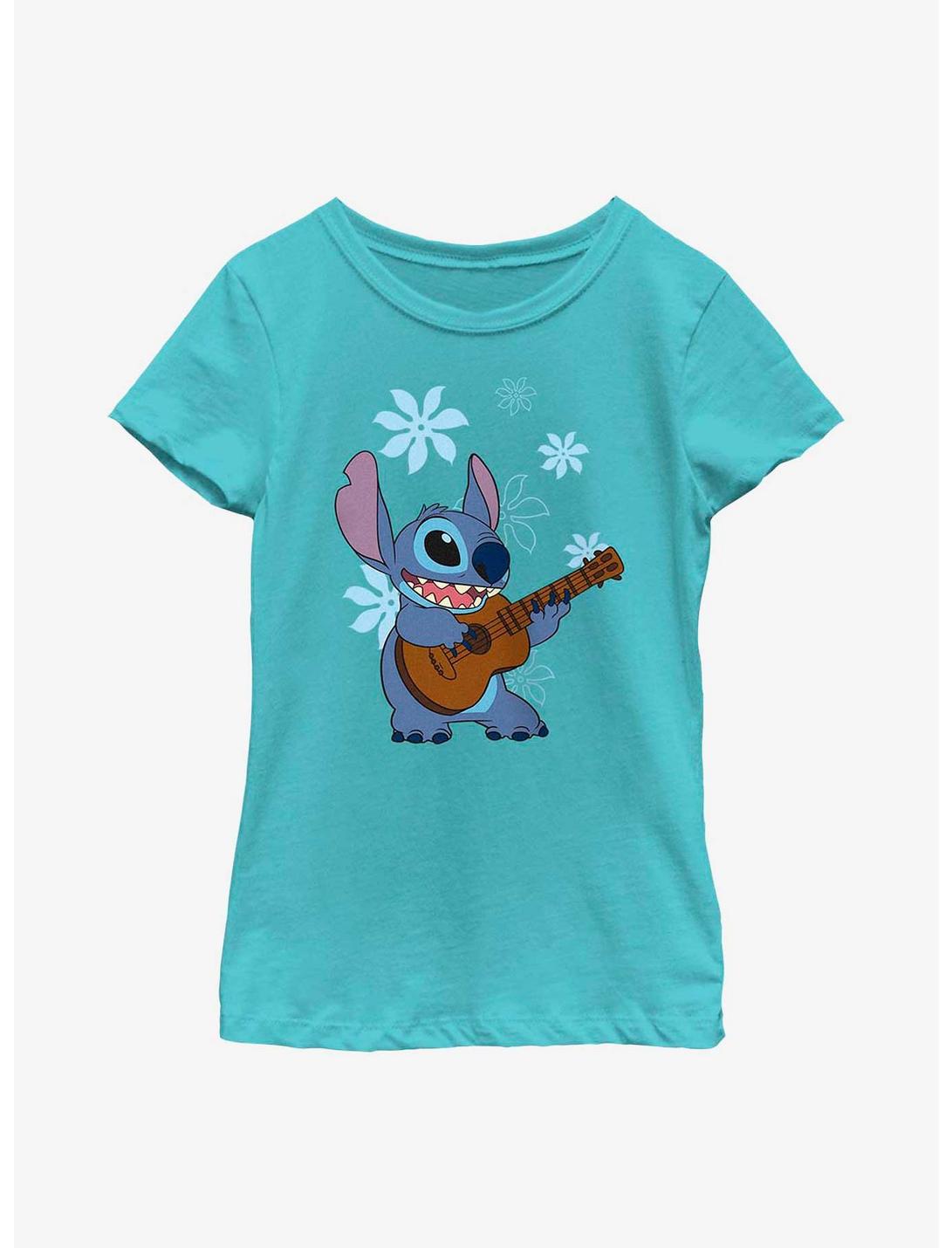Disney Lilo & Stitch Ukelele Flowers Youth Girls T-Shirt, TAHI BLUE, hi-res