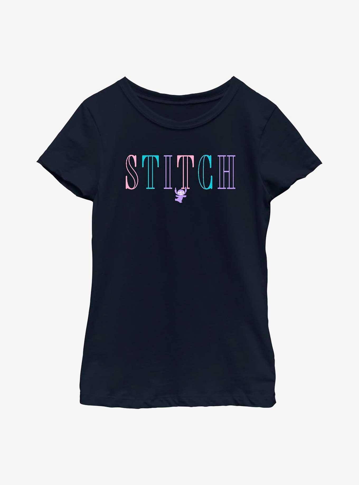 Disney Lilo & Stitch Pastel Name Youth Girls T-Shirt, NAVY, hi-res