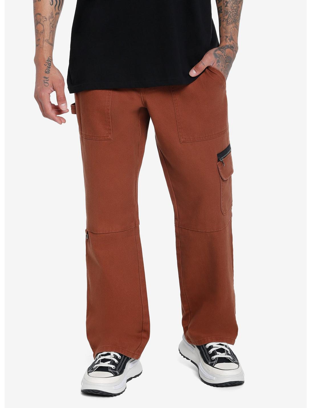 Brown Ankle Zipper Carpenter Pants, BROWN, hi-res