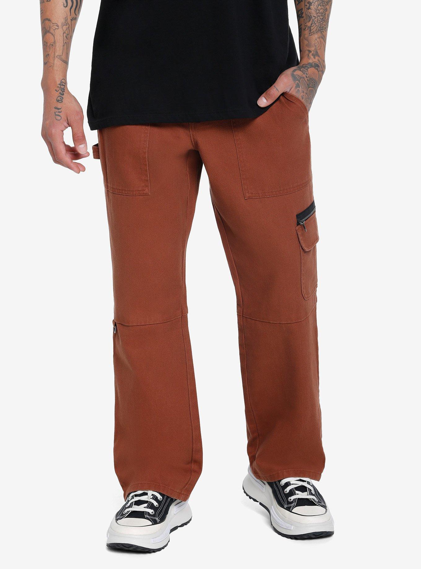 Brown Ankle Zipper Carpenter Pants, BROWN, hi-res