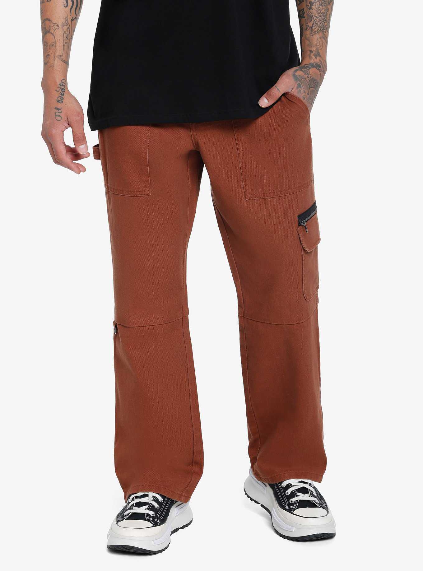 Brown Ankle Zipper Carpenter Pants, , hi-res