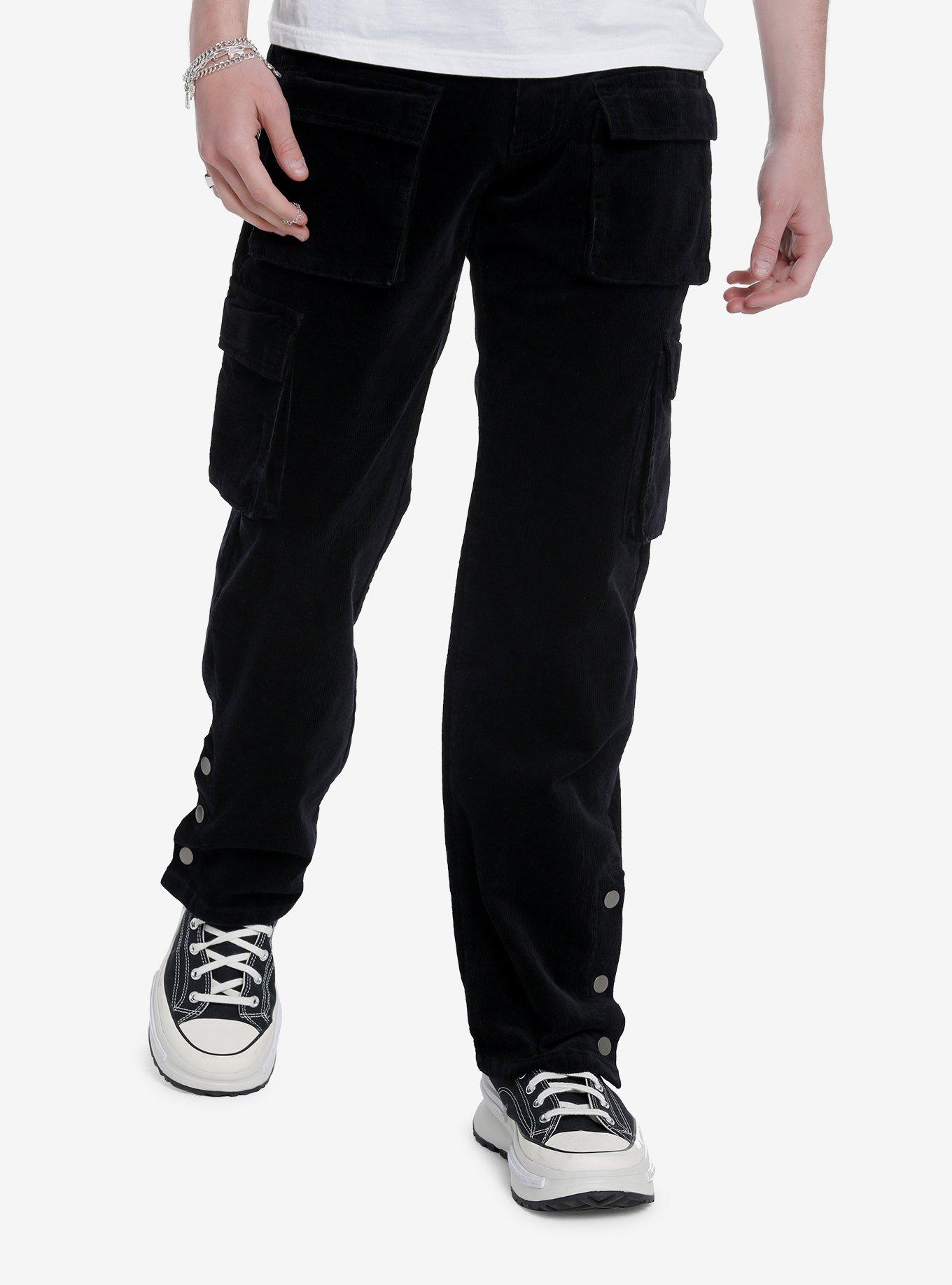 Black Corduroy Cargo Pants, BLACK, hi-res