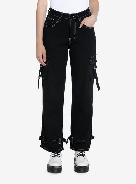 【COLOR iN ID】black&white stitch pants Black & White Contrast Stitch Strap Carpenter Pants | Hot Topic