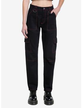 Black & Pink Contrast Stitch Carpenter Pants, , hi-res