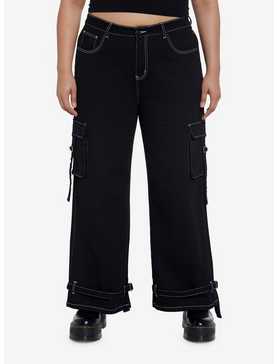 Black & White Contrast Stitch Strap Carpenter Pants Plus Size, , hi-res