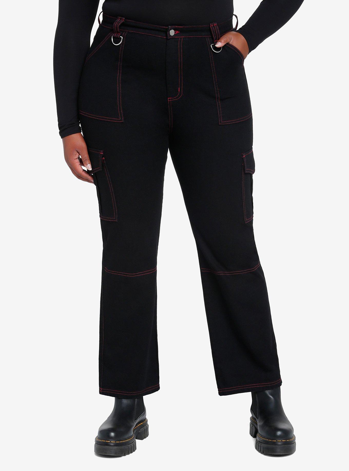 Black & Pink Contrast Stitch Carpenter Pants Plus Size