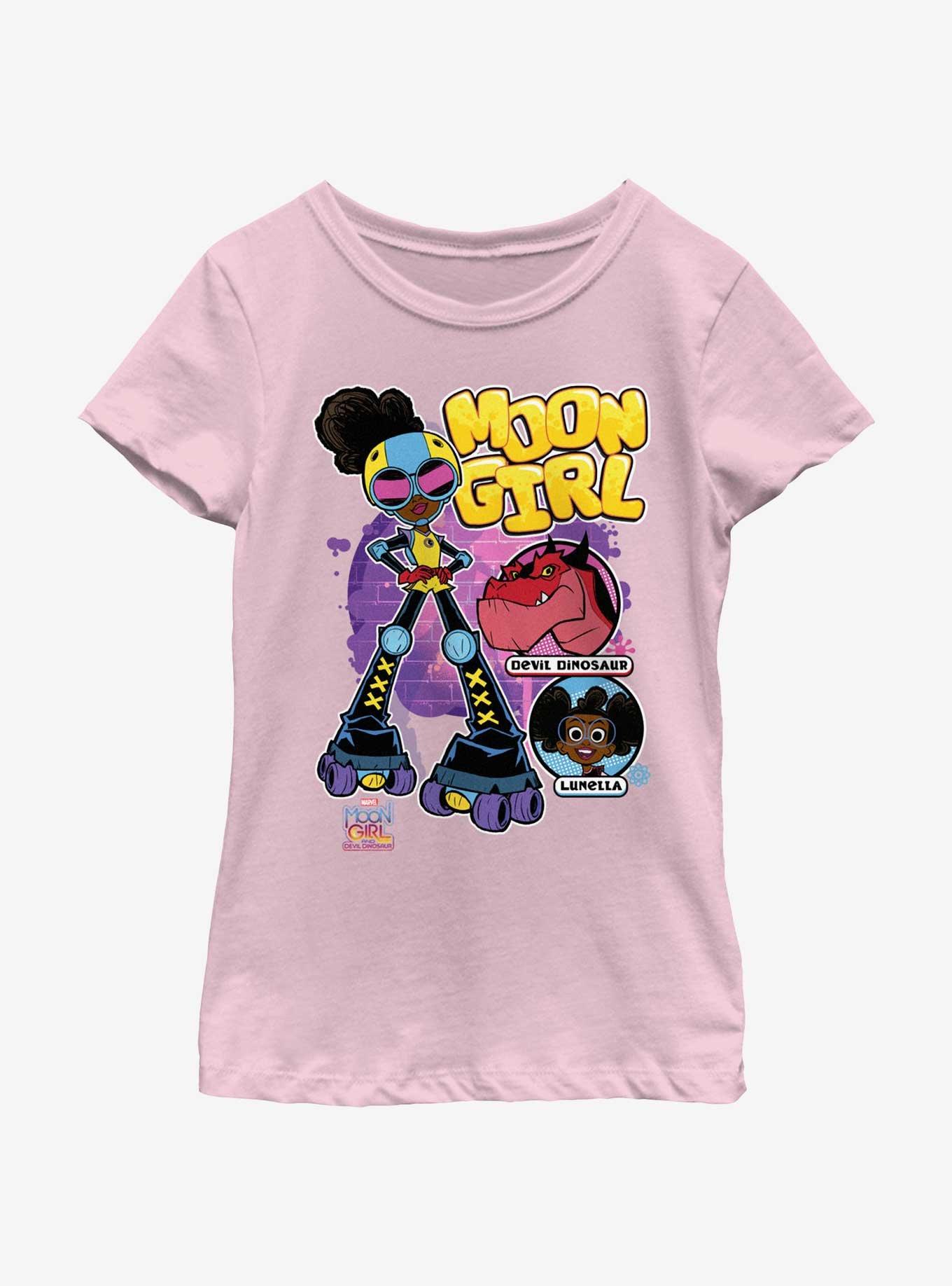 Marvel Moon Girl Devil Dinosaur Rollerskate Youth T-Shirt - PINK | BoxLunch