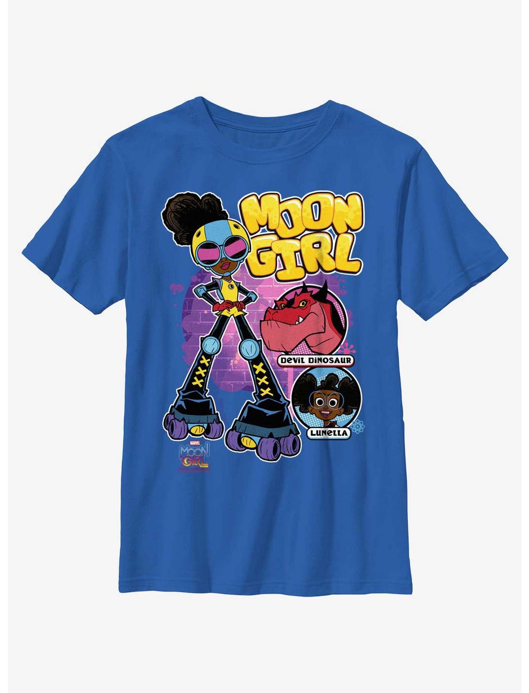 Marvel Moon Girl And Devil Dinosaur Rollerskate Youth T-Shirt, ROYAL, hi-res