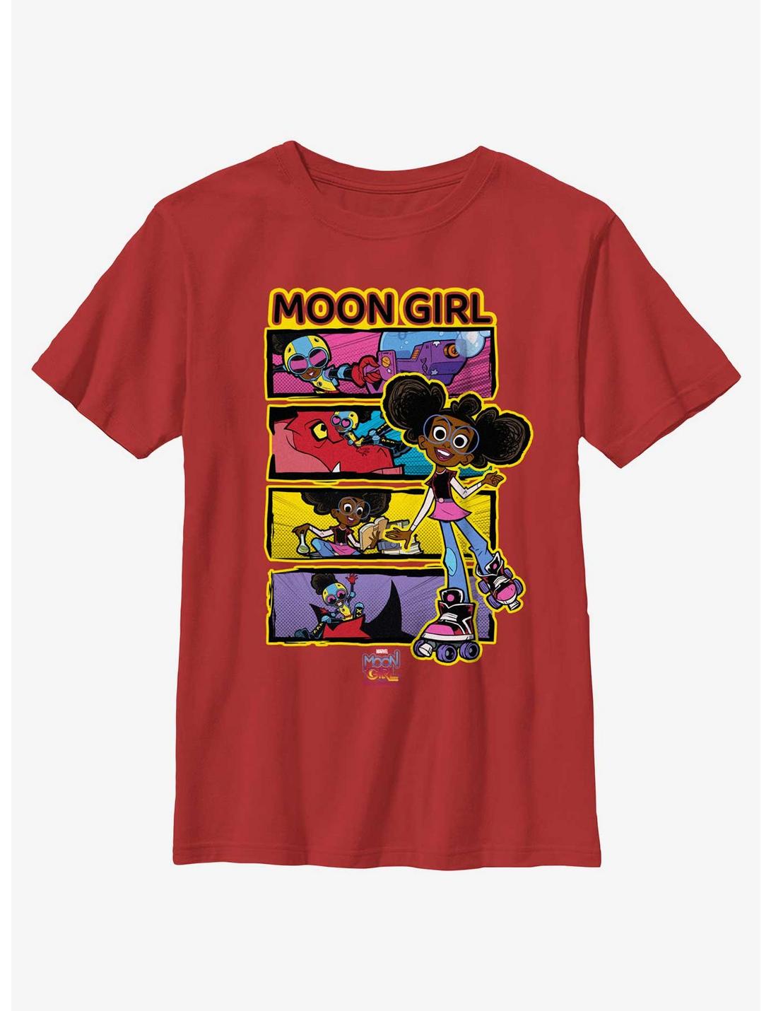 Marvel Moon Girl And Devil Dinosaur Panels Youth T-Shirt, RED, hi-res