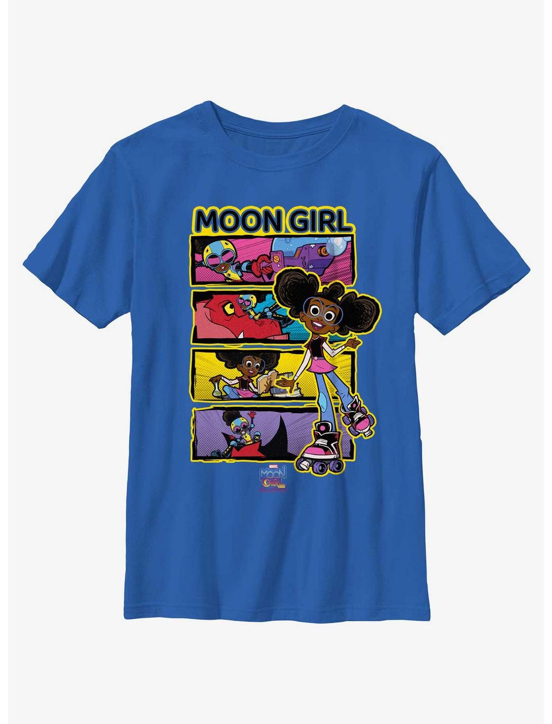 Marvel Moon Girl And Devil Dinosaur Panels Youth T-Shirt, ROYAL, hi-res