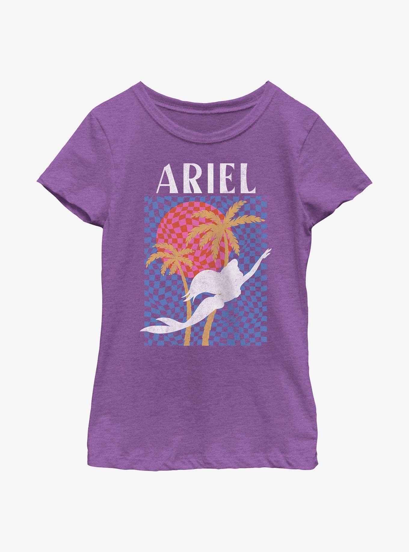Disney The Little Mermaid Ariel Surf Style Silhouette Youth Girls T-Shirt, PURPLE BERRY, hi-res