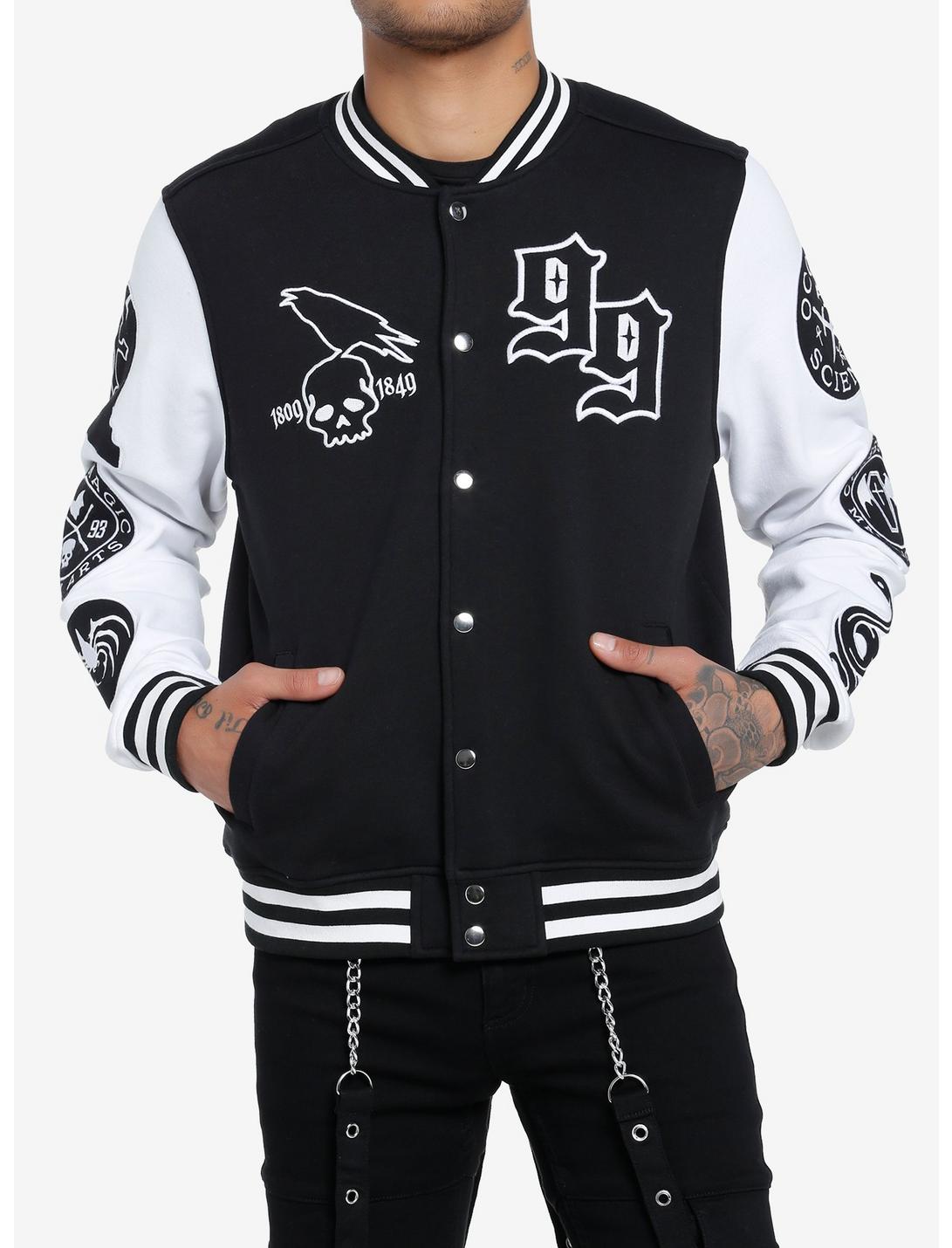 Occult Patches Varsity Jacket, BLACK  WHITE, hi-res