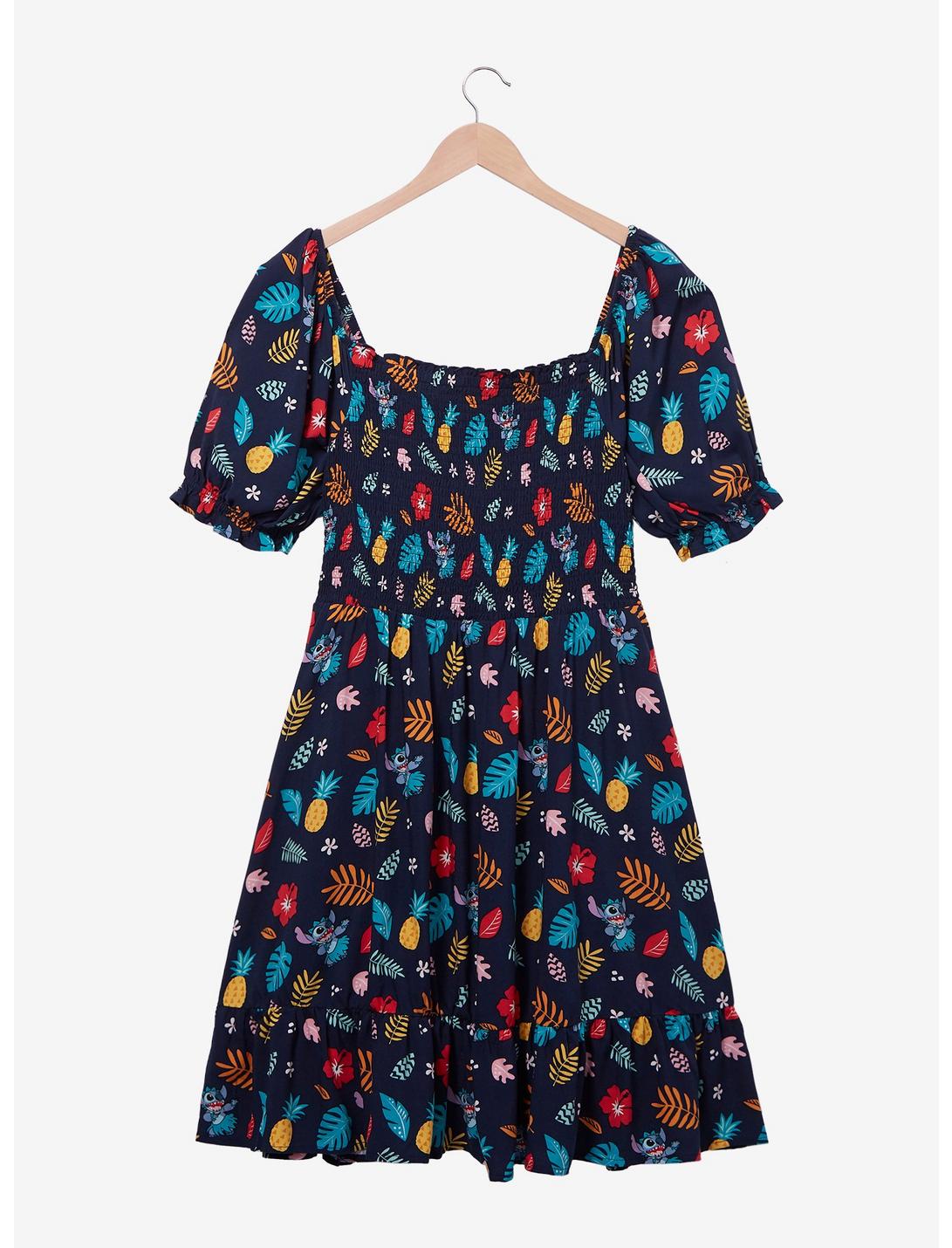Her Universe Disney Lilo & Stitch Tropical Floral Allover Print Smock Dress - BoxLunch Exclusive , NAVY, hi-res