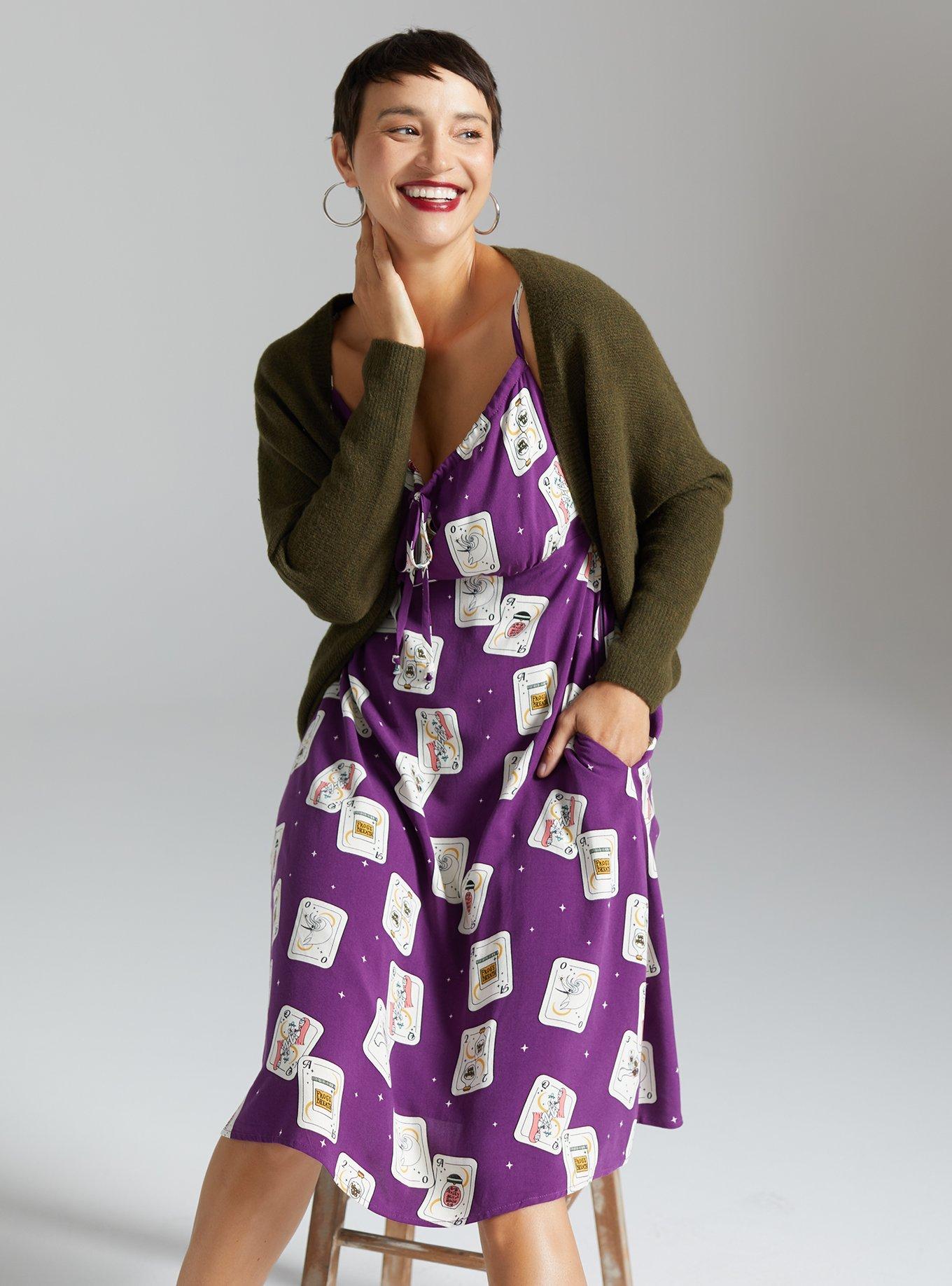 Disney The Nightmare Before Christmas Playing Cards Allover Print Slip Dress - BoxLunch Exclusive, PURPLE, hi-res