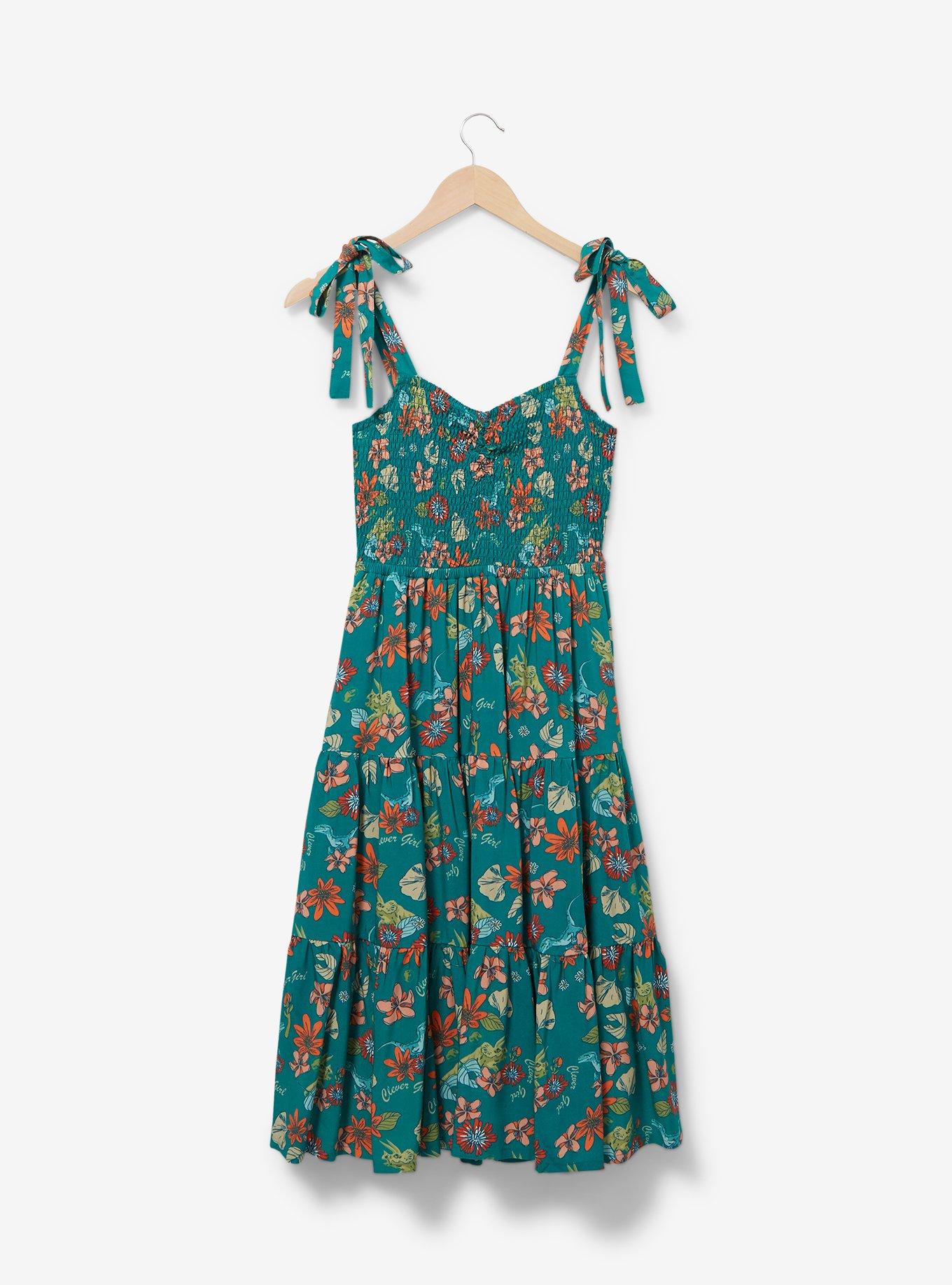 Jurassic Park Botanical Raptor Allover Print Plus Size Tank Dress - BoxLunch Exclusive, TEAL, hi-res