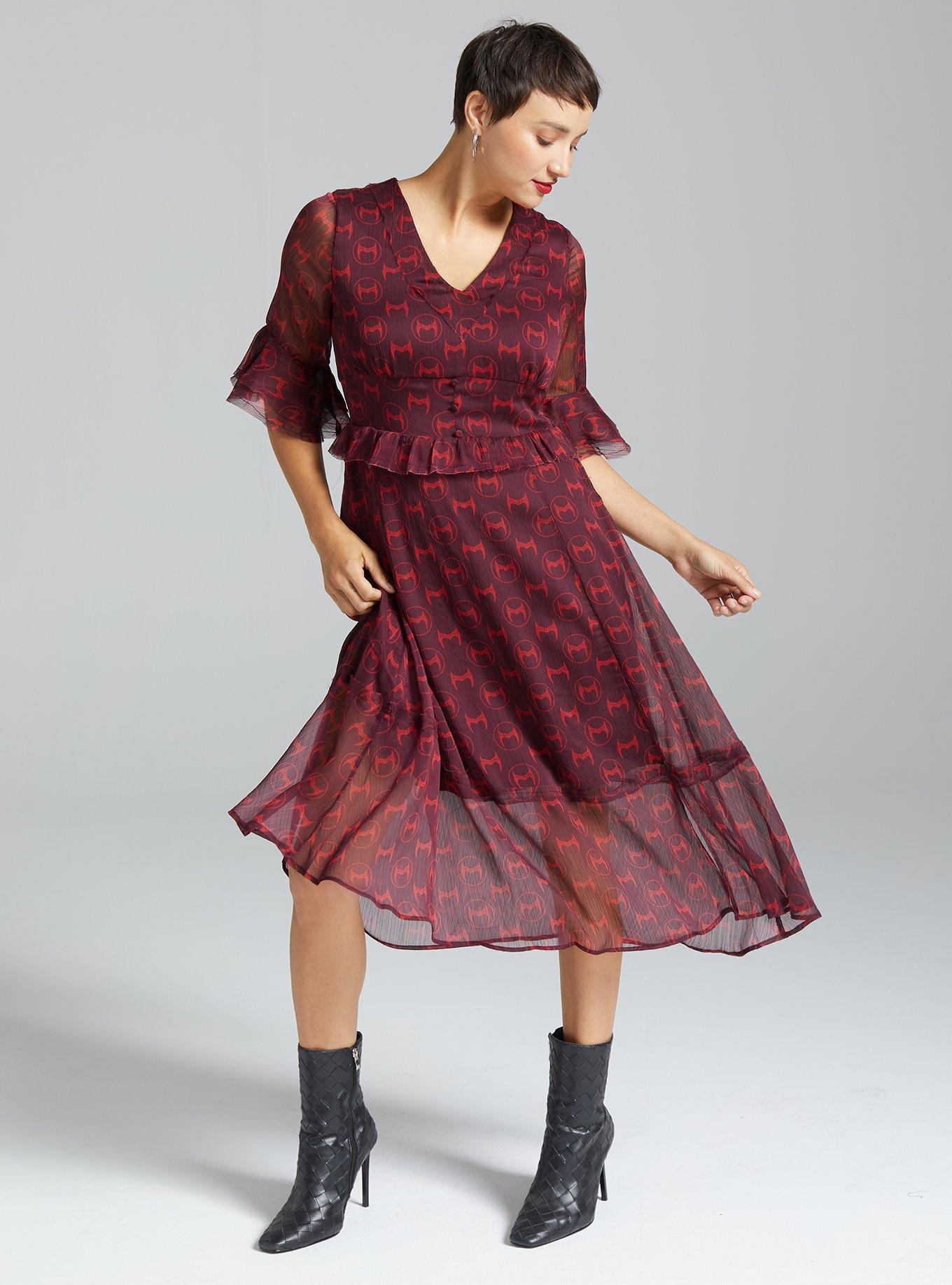 Marvel Scarlet Witch Crowns Allover Print Dress - BoxLunch Exclusive, DARK RED, hi-res