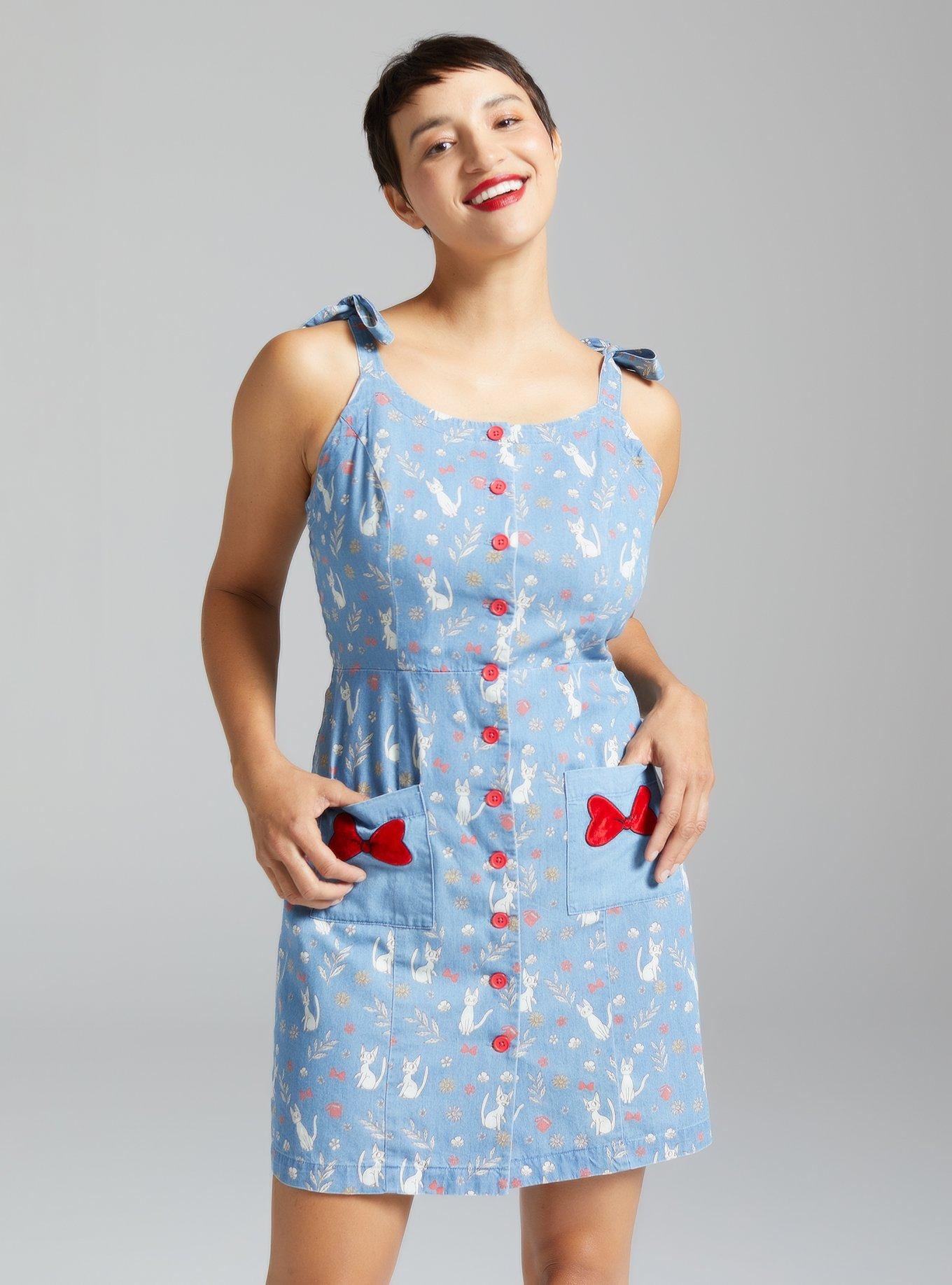 Studio Ghibli Kiki's Delivery Service Floral Jiji Allover Print Denim Tank Dress - BoxLunch Exclusive, NAVY, hi-res