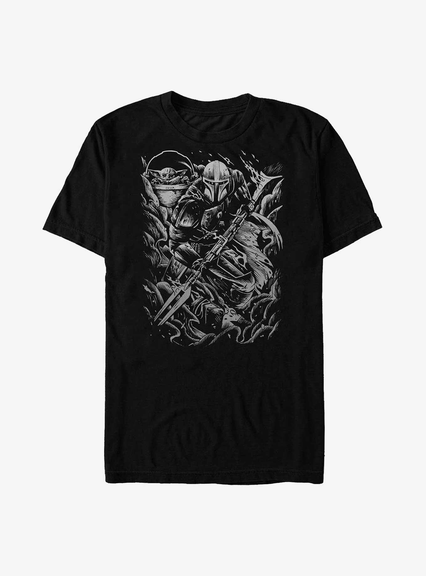 Star Wars The Mandalorian Mando & Grogu Grunge Brawl Poster Big Tall T-Shirt