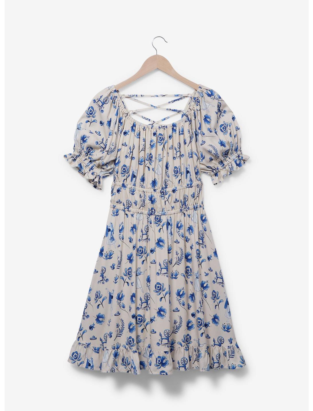 Disney Sleeping Beauty Floral Icons Allover Print Smock Dress - BoxLunch Exclusive, OFF WHITE, hi-res