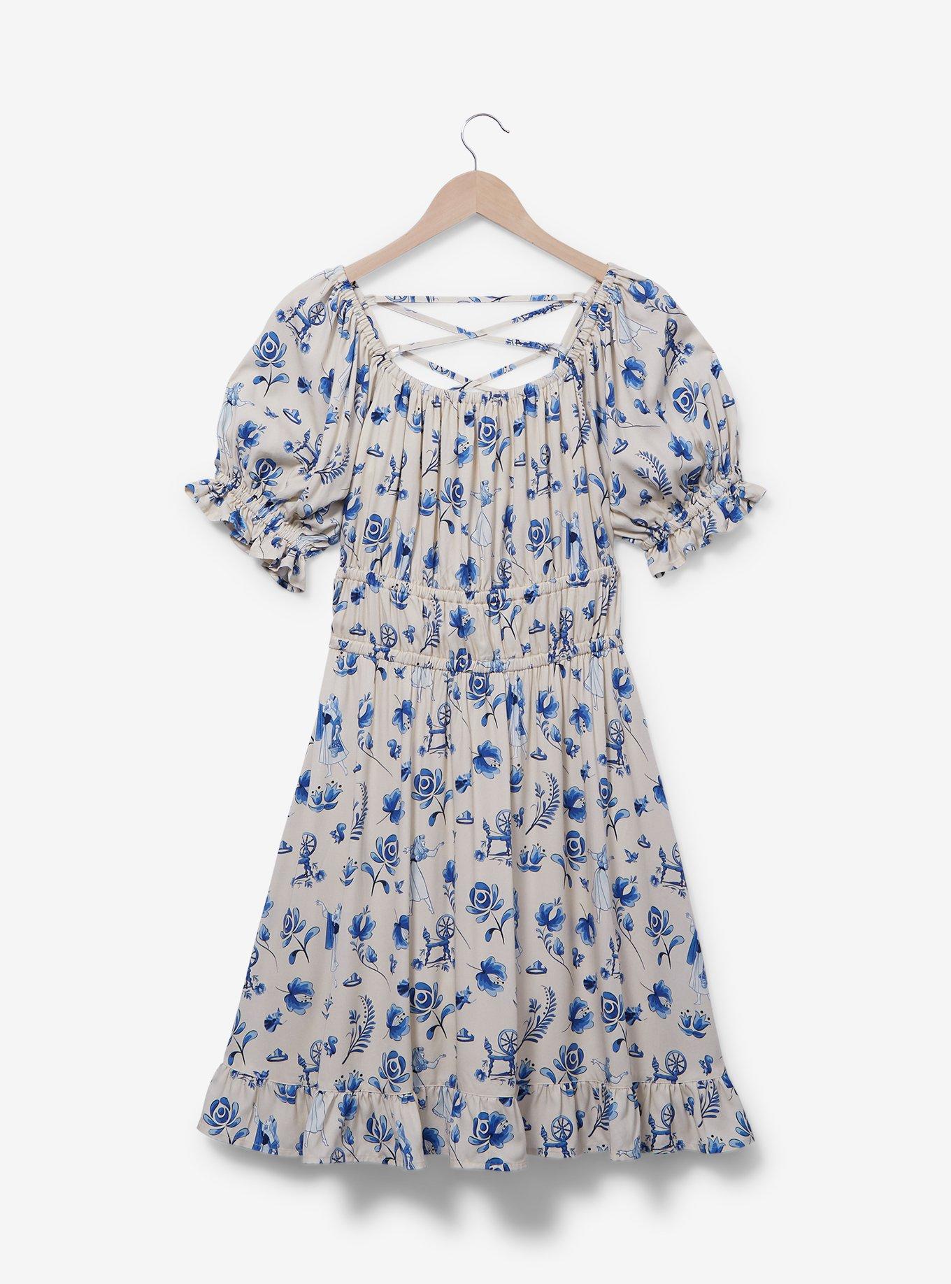 Disney Sleeping Beauty Floral Icons Allover Print Smock Dress - BoxLunch Exclusive, OFF WHITE, hi-res