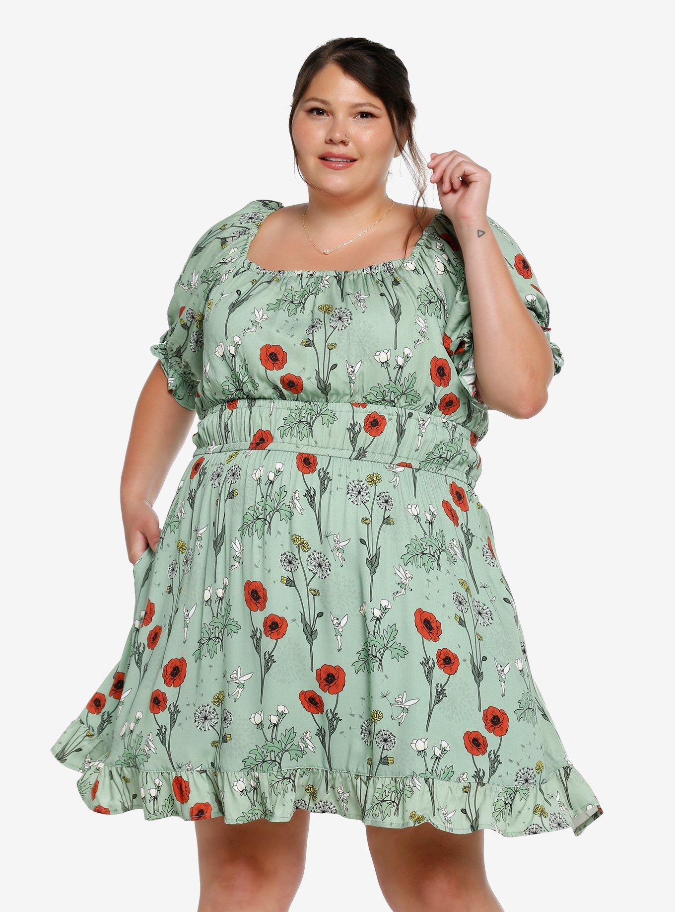 Disney Peter Pan Tinker Bell Floral Allover Print Plus Size Smock Dress - BoxLunch  Exclusive