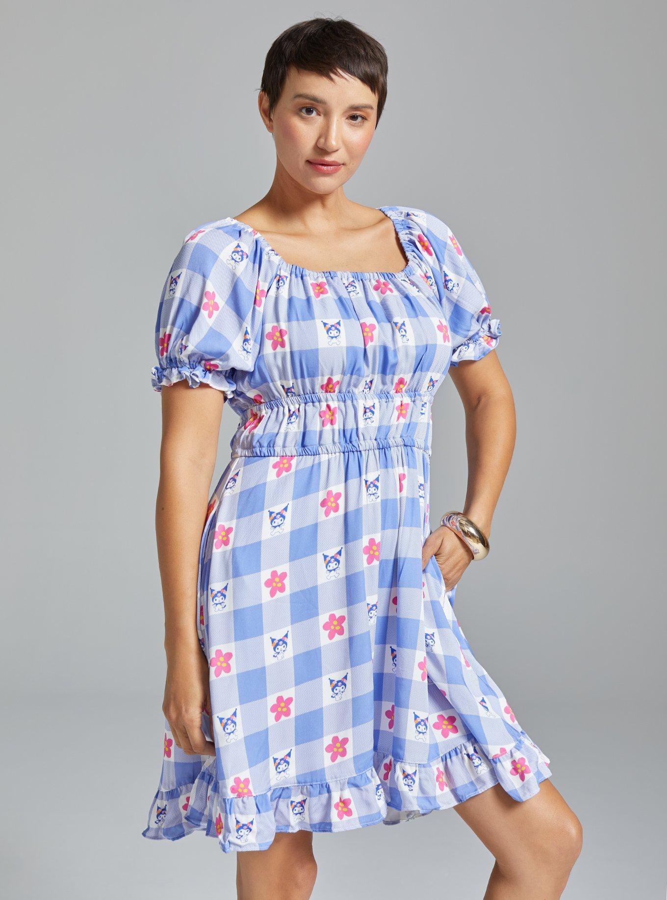 Sanrio Kuromi Gingham Floral Smock Dress - BoxLunch Exclusive, LILAC, hi-res