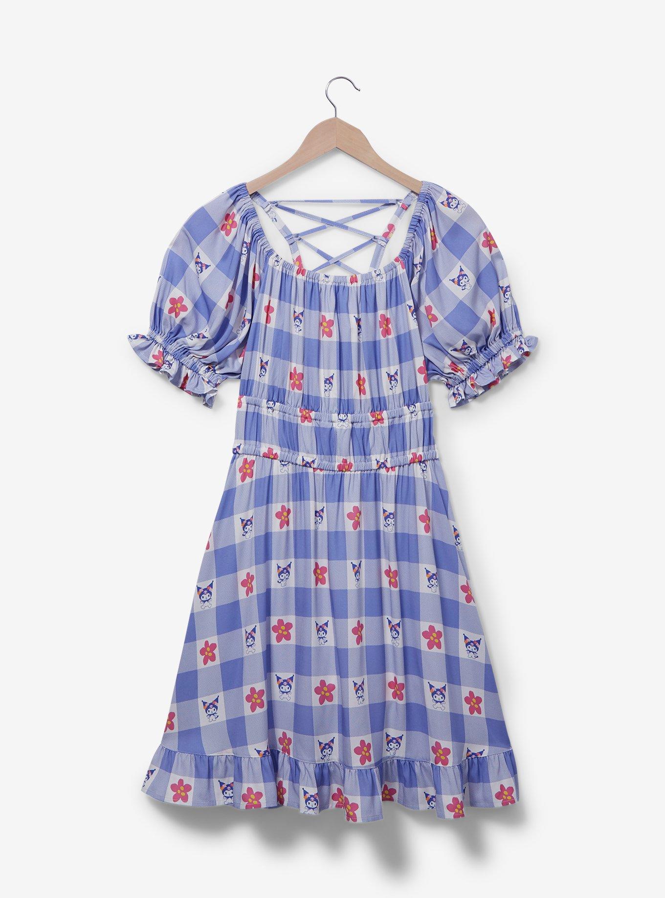 Sanrio Kuromi Gingham Floral Plus Size Smock Dress - BoxLunch Exclusive, LILAC, hi-res