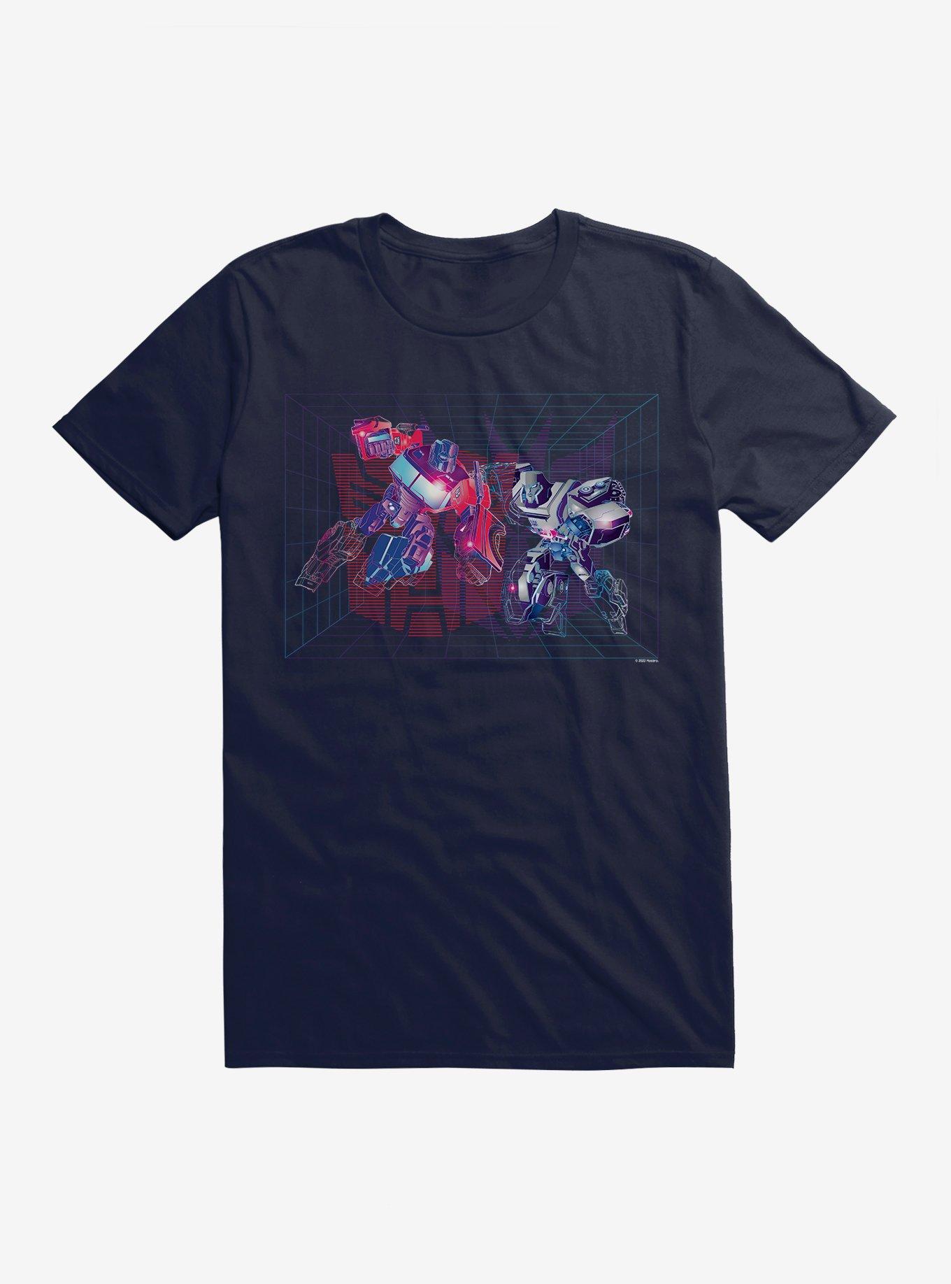 Transformers Optimus Prime Vs Megatron Grid T-Shirt, NAVY, hi-res