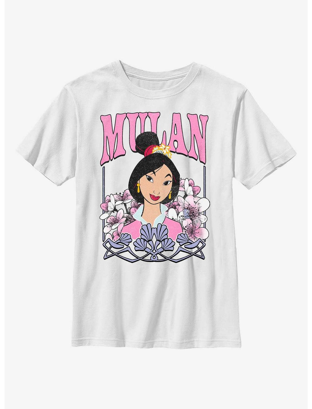 Disney Mulan Floral Portrait Youth T-Shirt, WHITE, hi-res