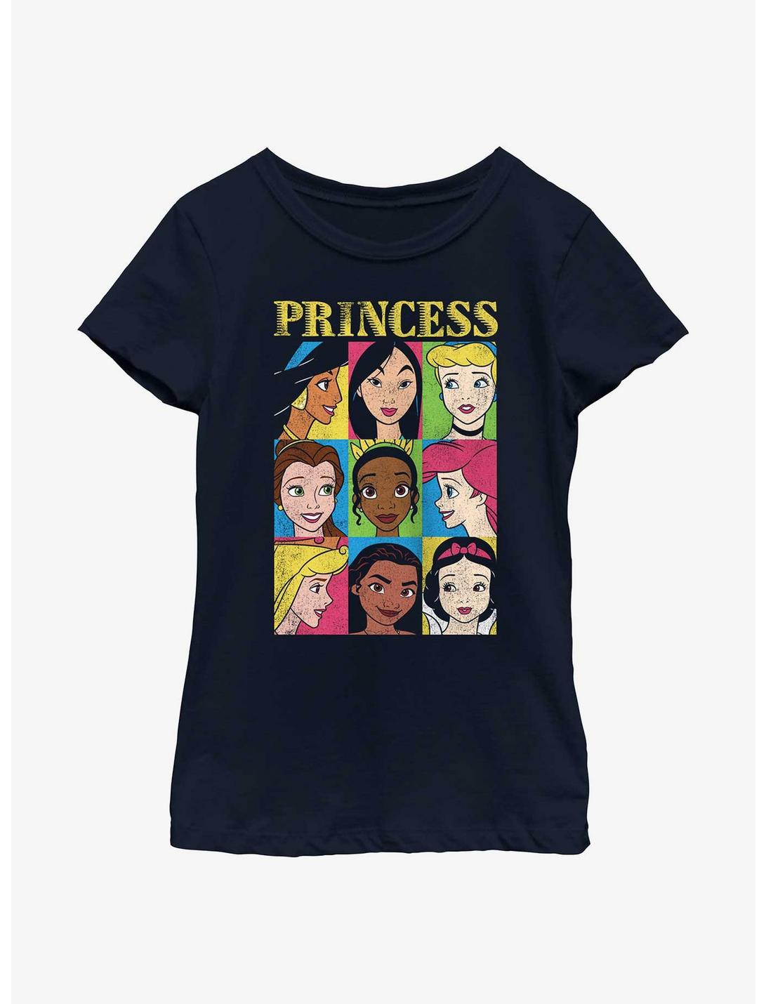 Disney Princesses Face Character Grid Youth Girls T-Shirt, NAVY, hi-res