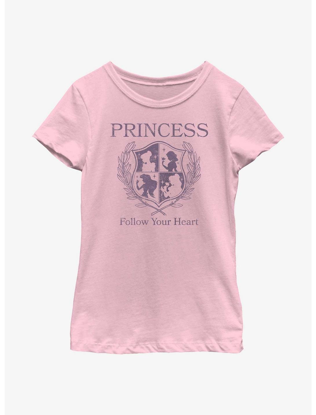 Disney Princesses Follow Your Heart Crest Youth Girls T-Shirt, PINK, hi-res