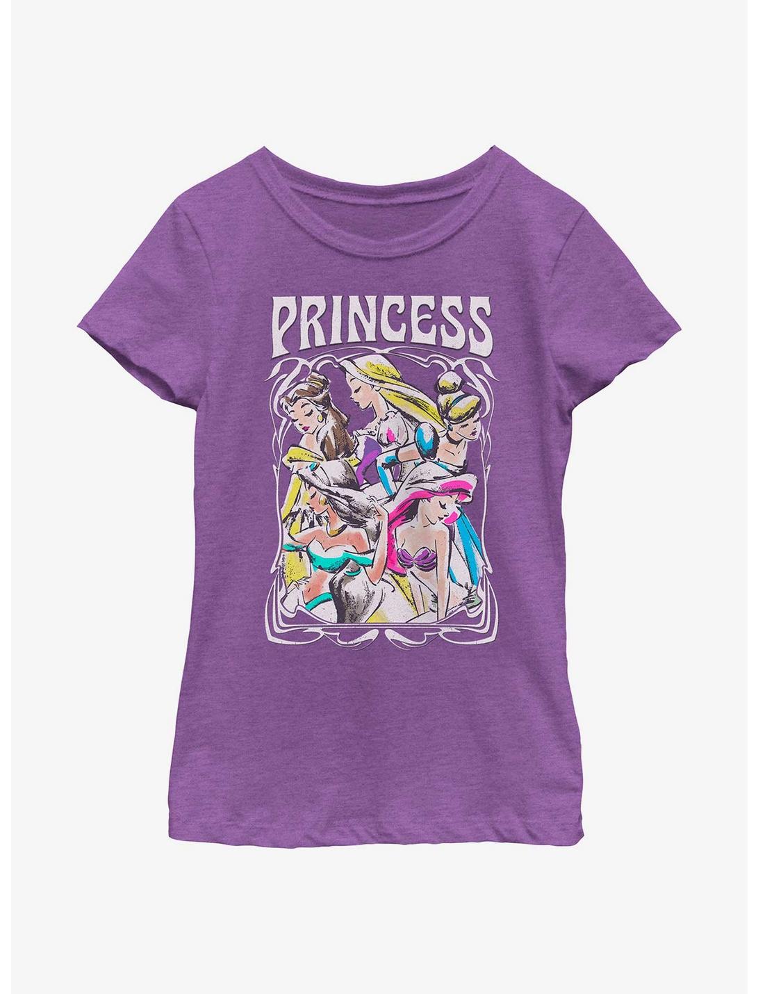 Disney Princesses Retro Drawing Portrait Youth Girls T-Shirt, PURPLE BERRY, hi-res