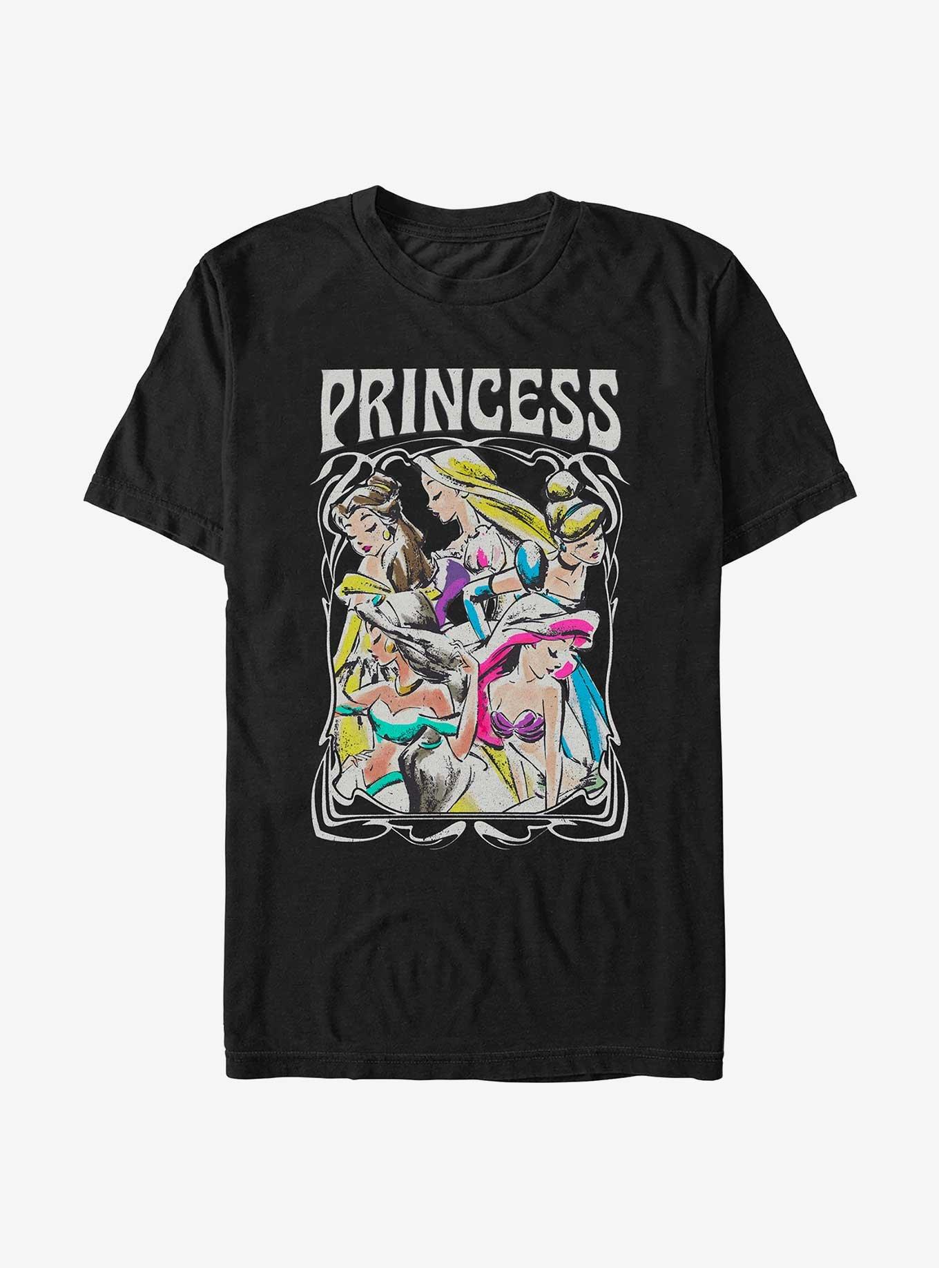 Disney Princesses Retro Drawing Portrait T-Shirt - BLACK | BoxLunch