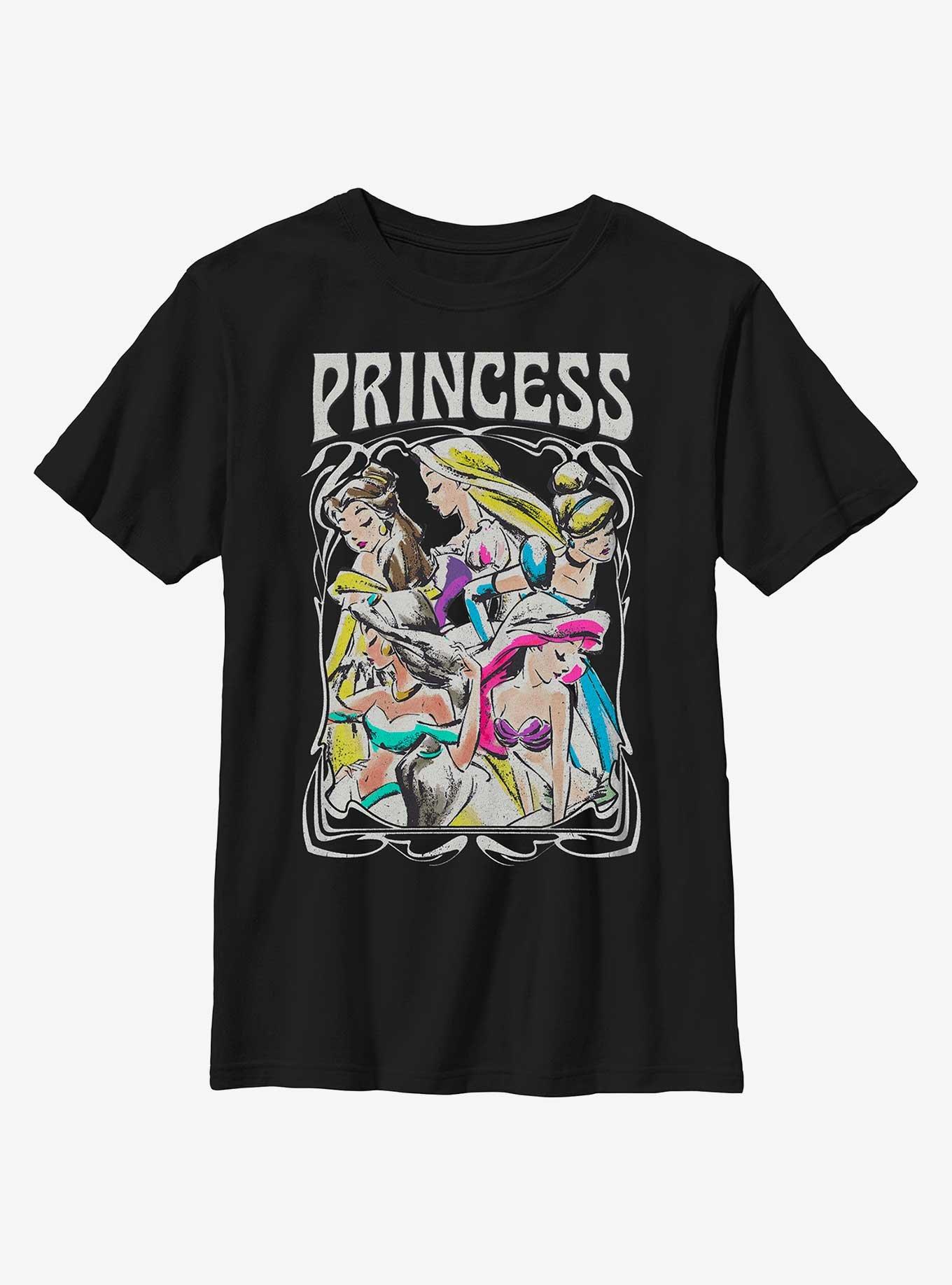 Disney Princesses Retro Drawing Portrait Youth T-Shirt, , hi-res