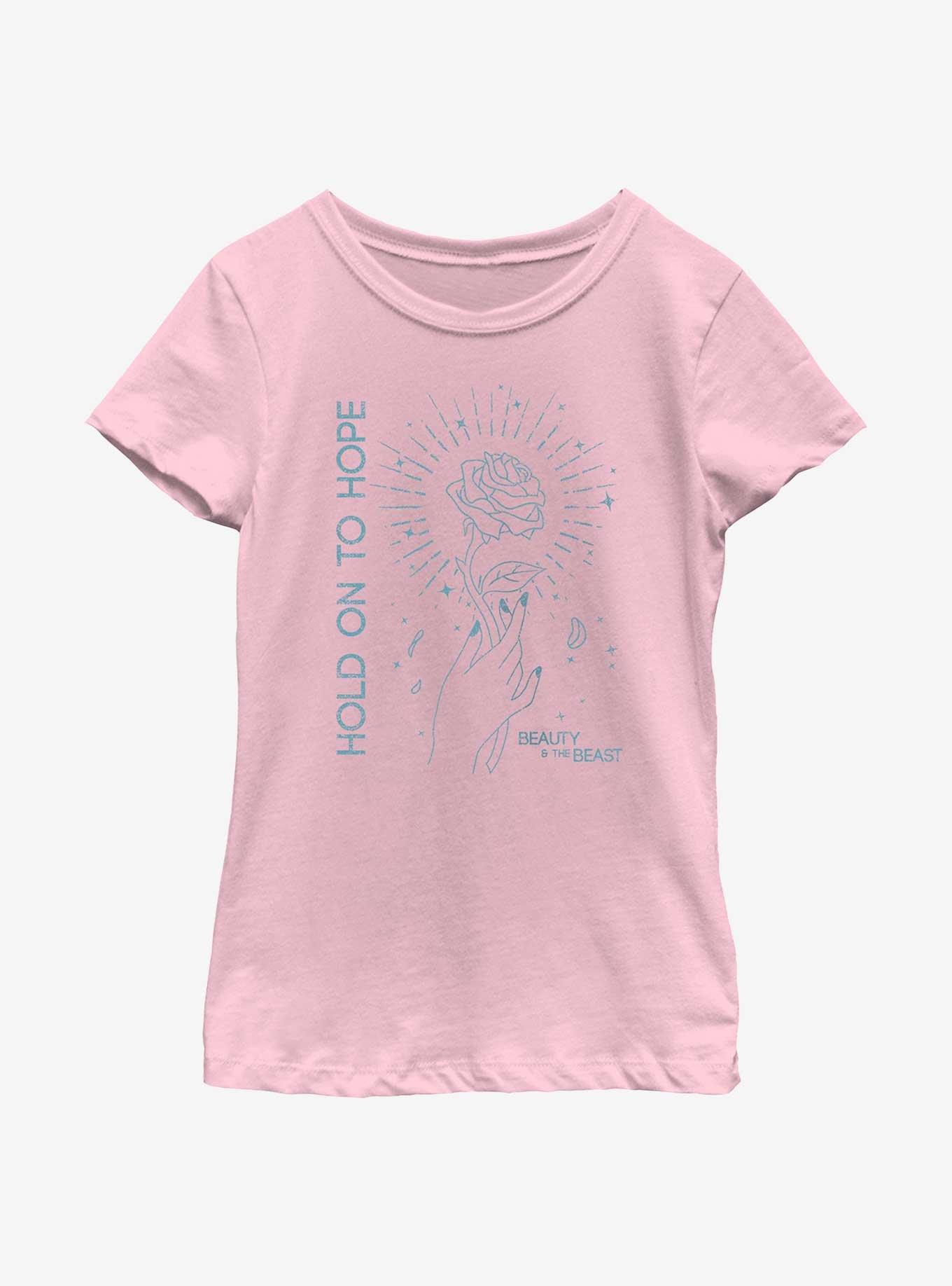 Disney Beauty And The Beast Hold On To Hope Rose Youth Girls T-Shirt, PINK, hi-res