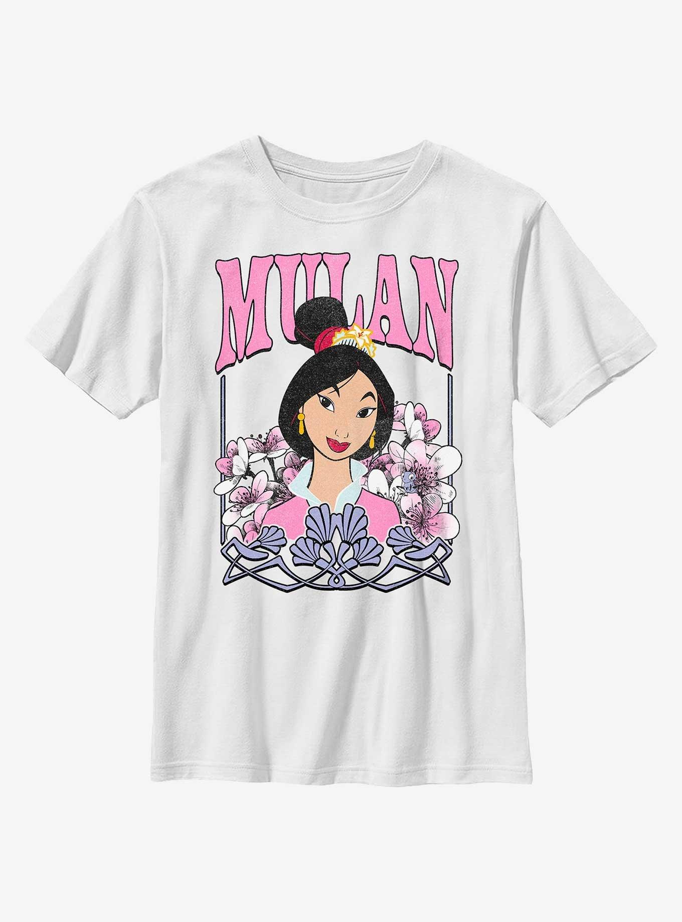 Disney Mulan Floral Portrait Youth T-Shirt, WHITE, hi-res