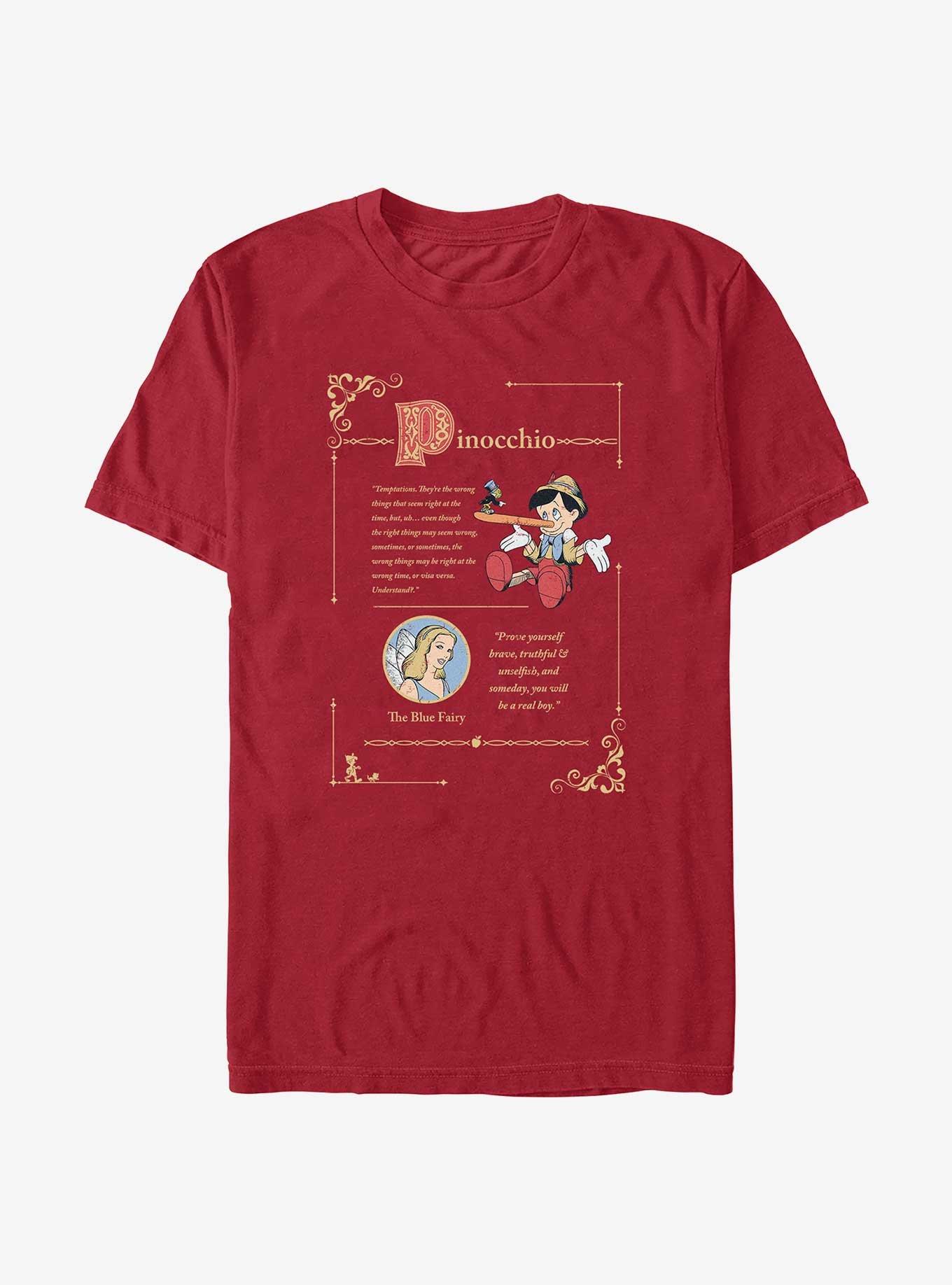 Disney Pinocchio Temptations Script T-Shirt, CARDINAL, hi-res
