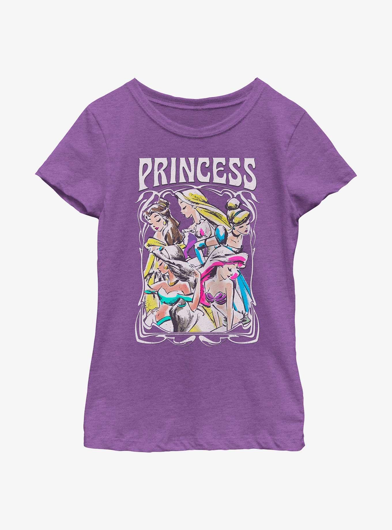 Disney Princesses Retro Drawing Portrait Youth Girls T-Shirt, PURPLE BERRY, hi-res