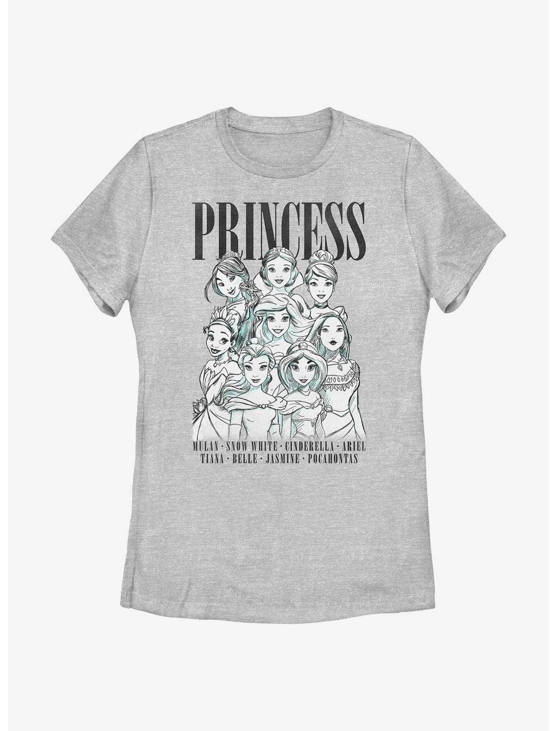 Disney Princesses Outline Group Stack Womens T-Shirt, ATH HTR, hi-res
