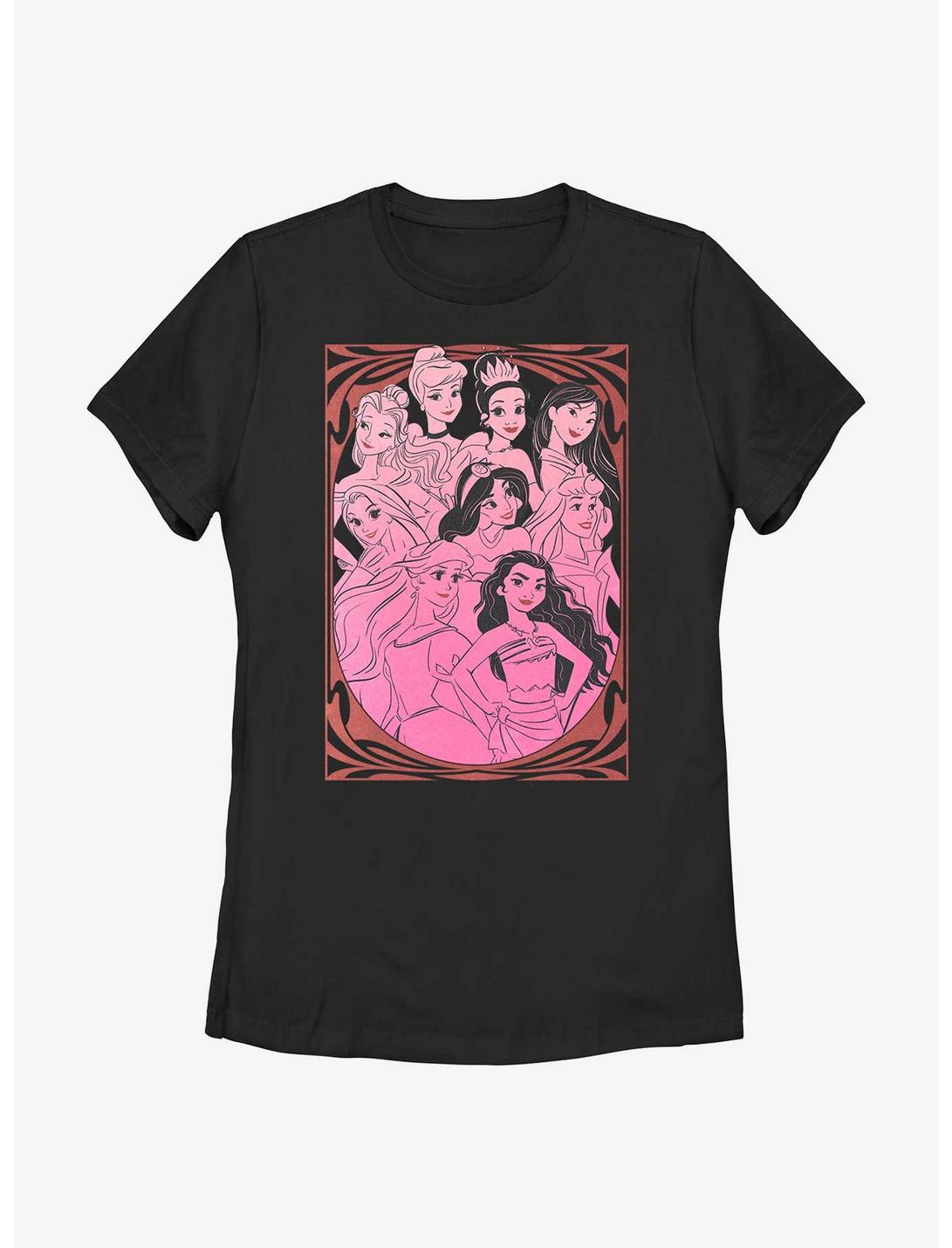 Disney Princesses Outline Swirl Print Womens T-Shirt, BLACK, hi-res